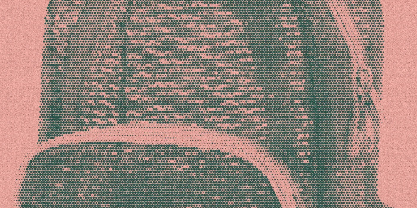 Mesh Mini Backpack detail with a bold duotone Paper halftone treatment