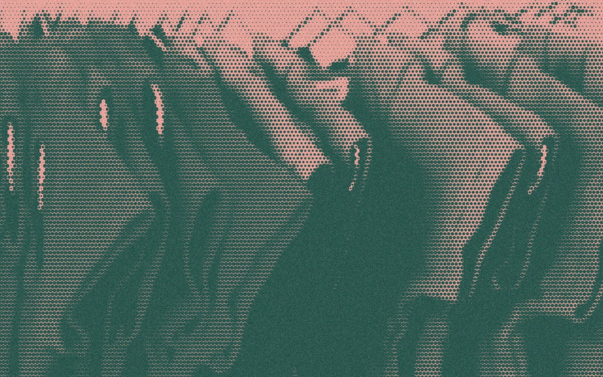 Colorful Bunch cotton garments on a rack with a bold duotone Paper halftone treatment