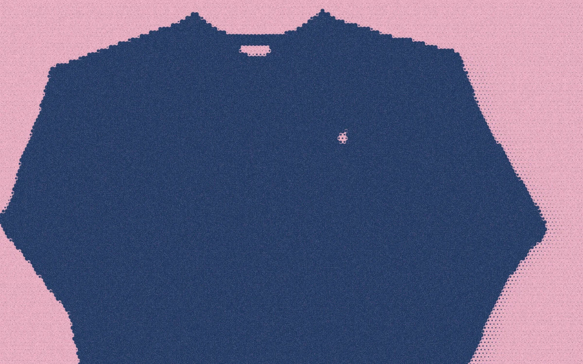 The Everyday Pullover in Washed Black detail with a bold duotone Paper halftone treatment