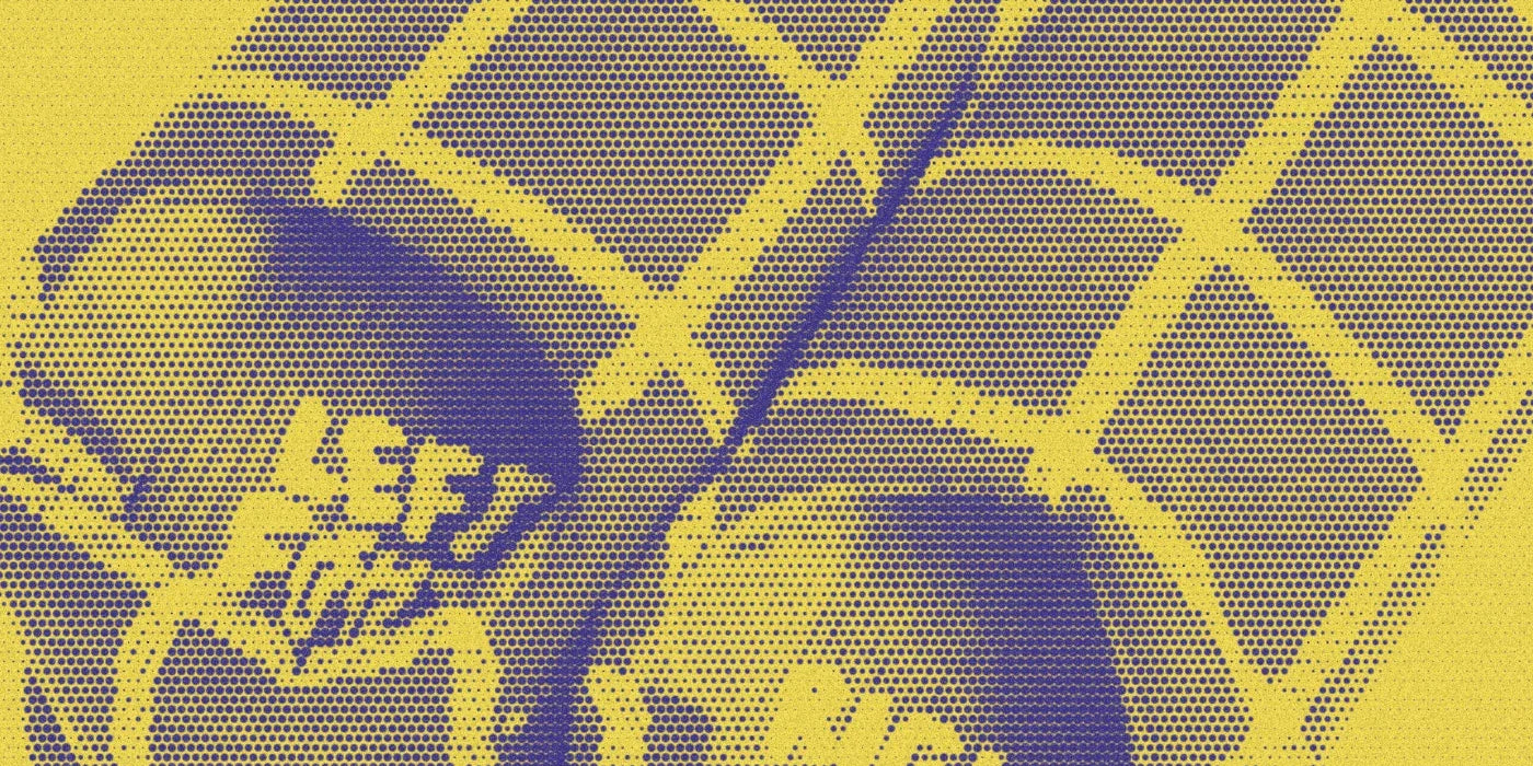 Grid Slippers detail with a bold duotone Paper halftone treatment