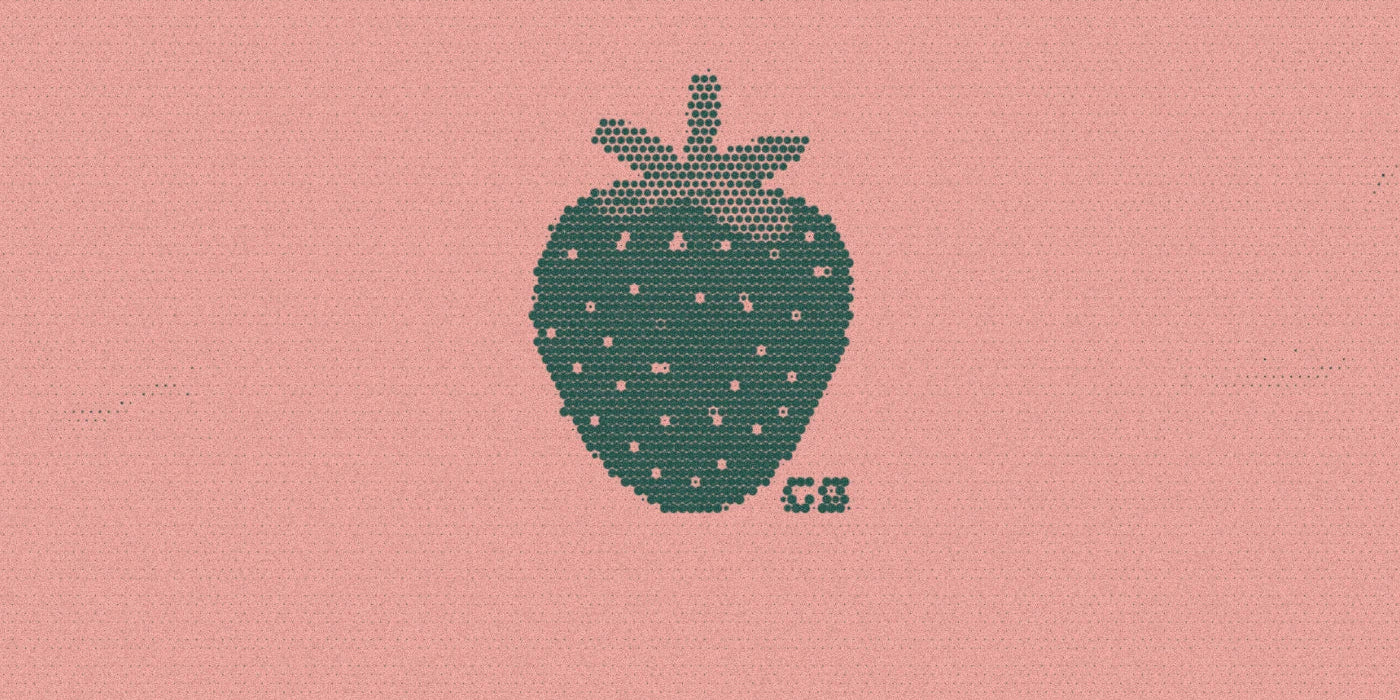 The Everyday Strawberry Tee detail with a bold duotone Paper halftone treatment