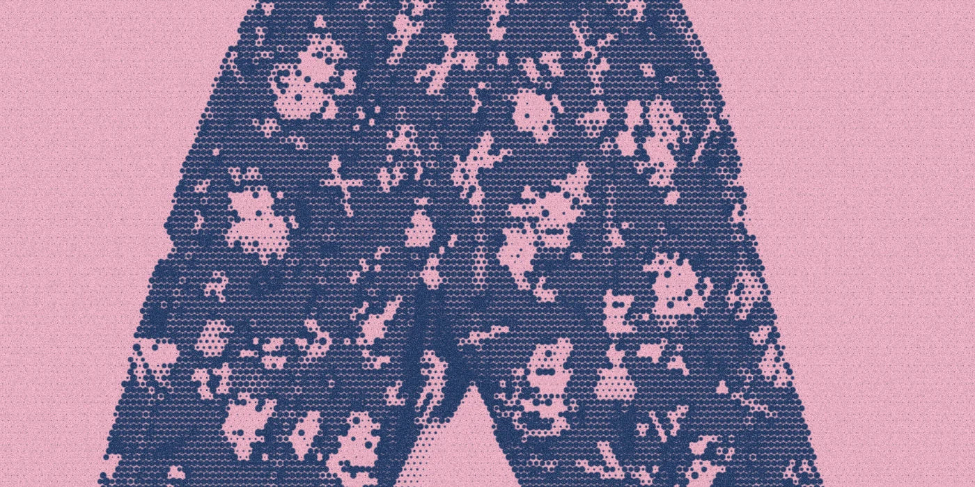 San Francisco Studio Pants: Art Club Red detail with a bold duotone Paper halftone treatment