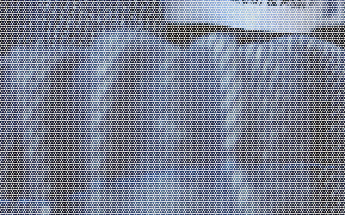 Close-up of gathered elastic waistband fabric in cotton kids jeans; a bold Paper halftone photo treatment