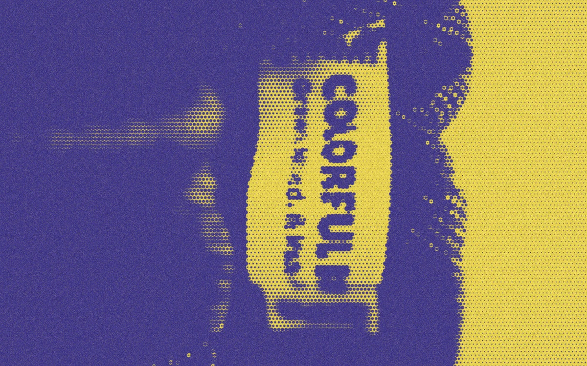 Cotton jeans waistband and sewn-in Colorful Bunch label; a bold Paper halftone photo treatment