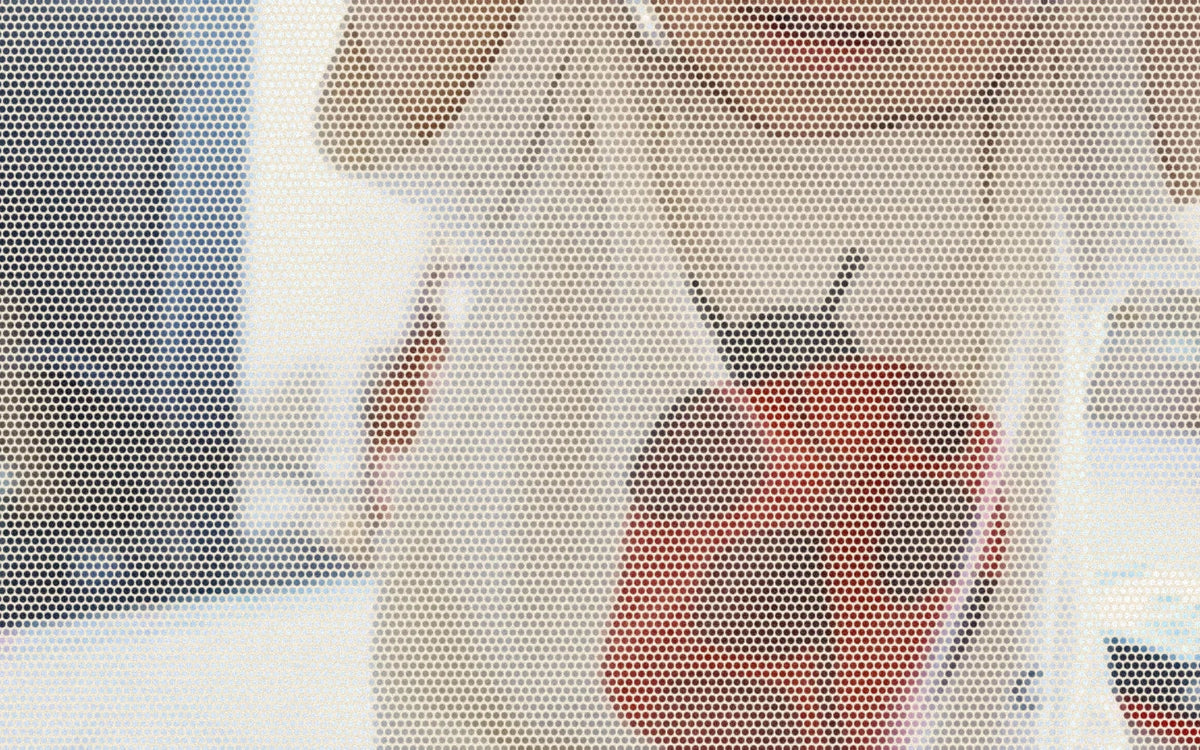 Child lifting their arms in a roomy ladybug graphic tee; a bold Paper halftone photo treatment