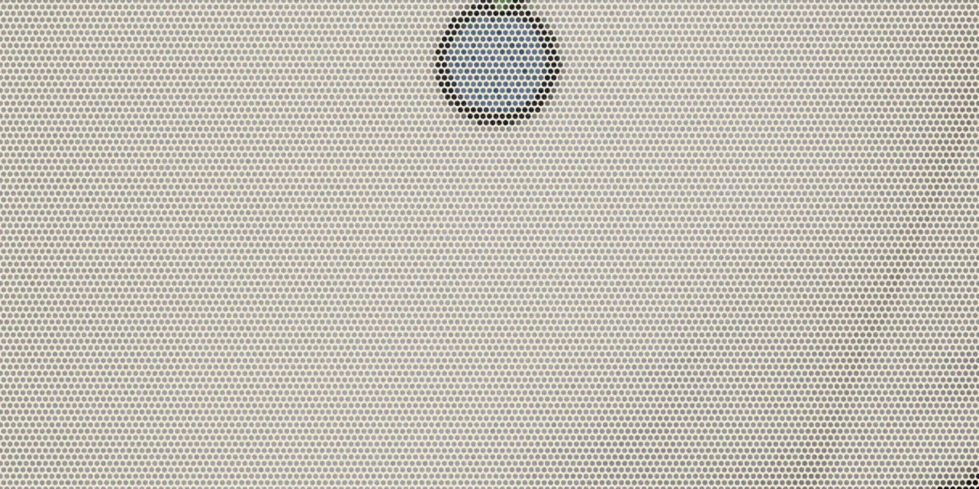 Natural cotton pullover with a blueberry motif beside a contrasting black-and-white textile; a bold Paper halftone photo treatment