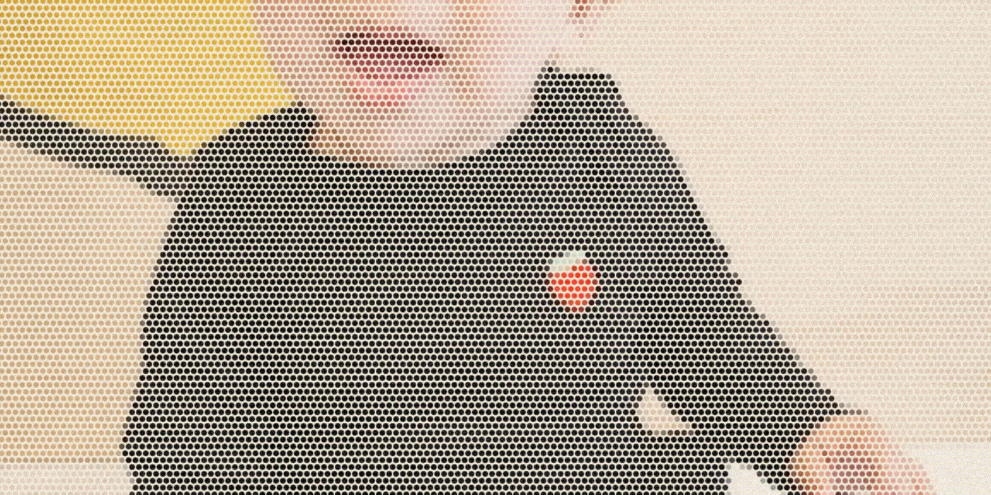 Child wearing comfortable black cotton layers for play; a bold Paper halftone photo treatment