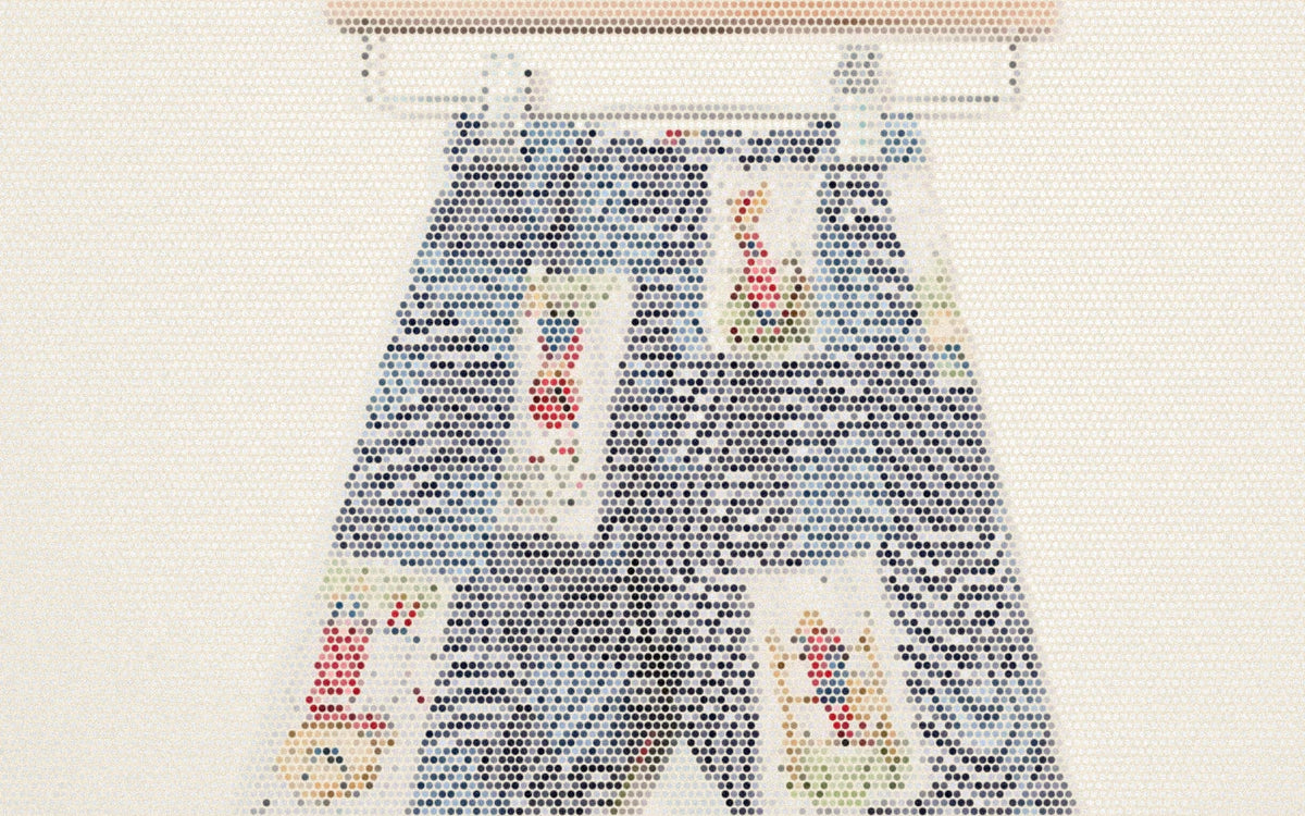 One-of-a-kind Studio Pants in a country patchwork print; a bold Paper halftone photo treatment