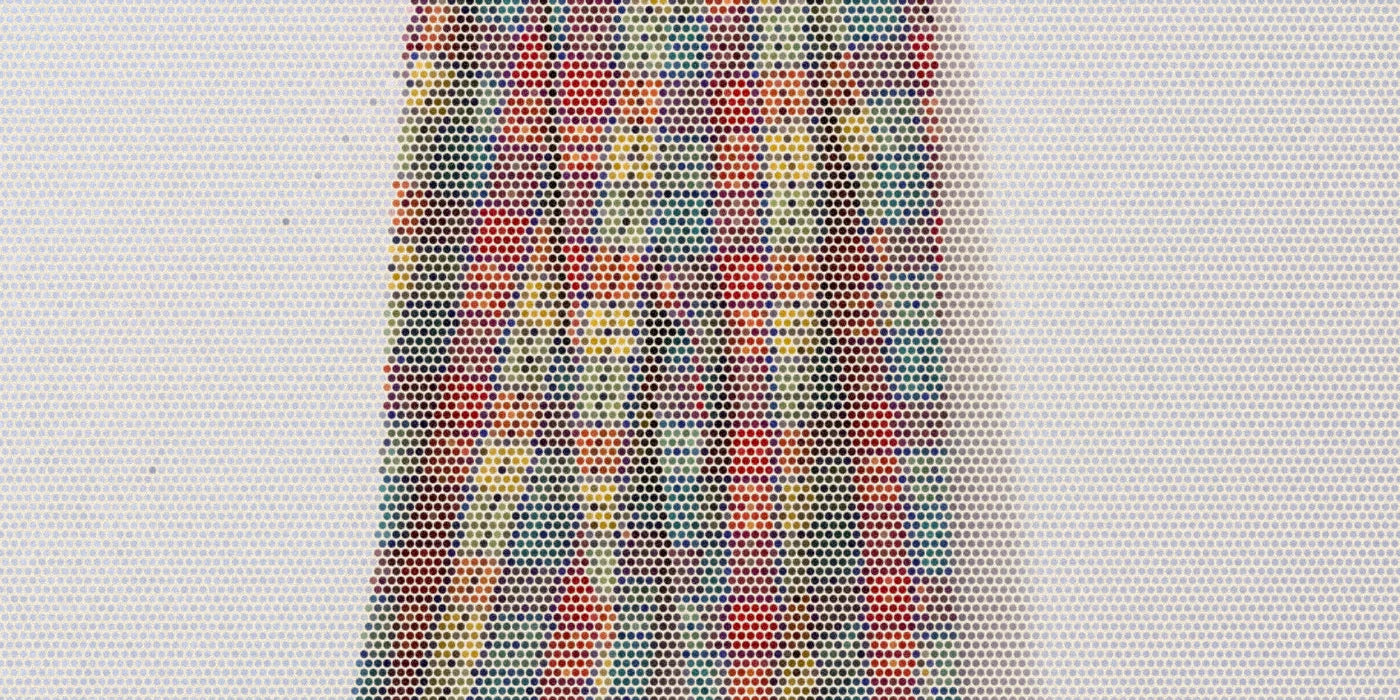 Secondhand plaid kids pants selected for the Community Closet; a bold Paper halftone photo treatment