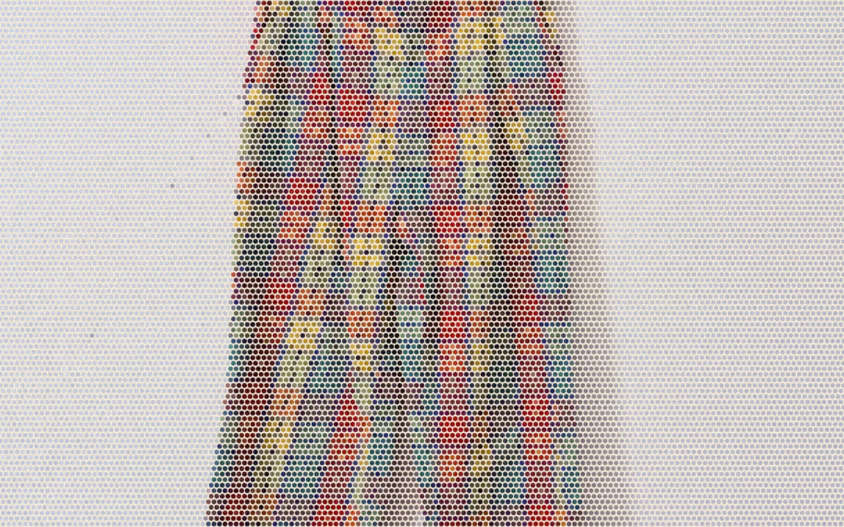 Secondhand plaid kids pants selected for the Community Closet; a bold Paper halftone photo treatment