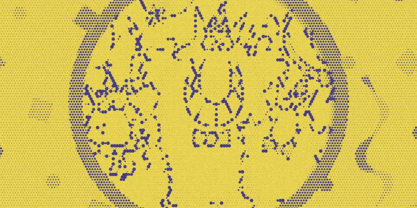 Birthday monster illustrations inside an oval, cropped with a bold purple-and-yellow Paper halftone treatment.