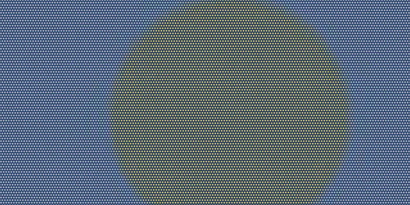Yellow circle from the Grief Works book cover, cropped with a bold coarse, colorful Paper halftone treatment.