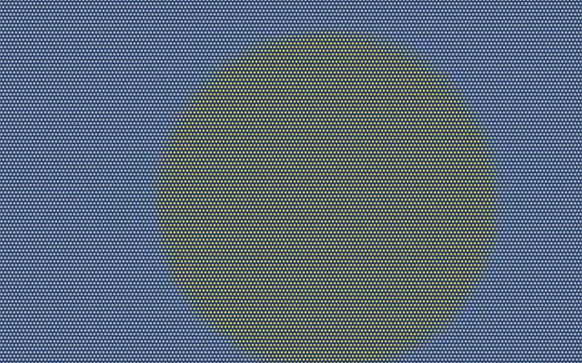 Yellow circle from the Grief Works book cover, cropped with a bold coarse, colorful Paper halftone treatment.