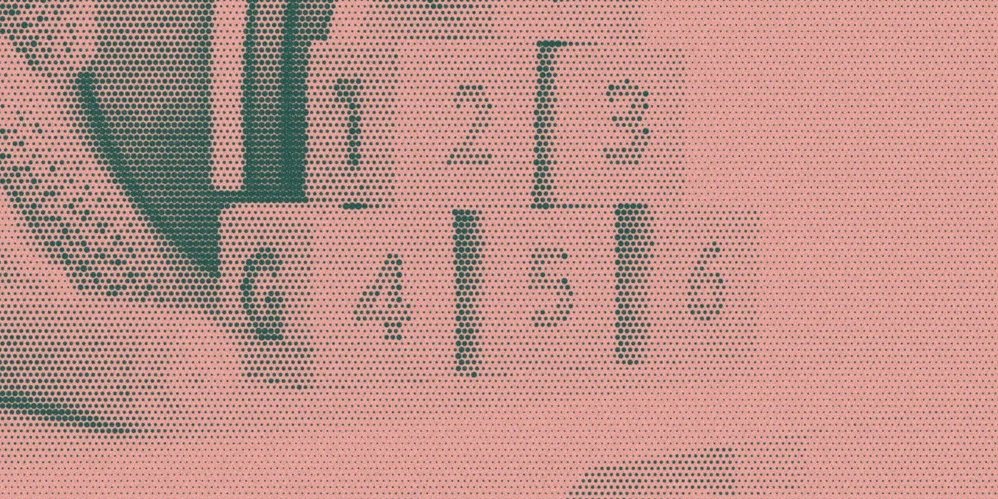 Stacked wooden numeral blocks, cropped with a bold forest-and-peach Paper halftone treatment.