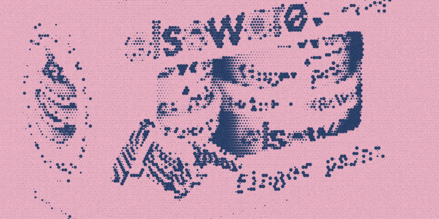 eco-kids powdered finger-paint packaging, cropped with a bold navy-and-pink Paper halftone treatment.
