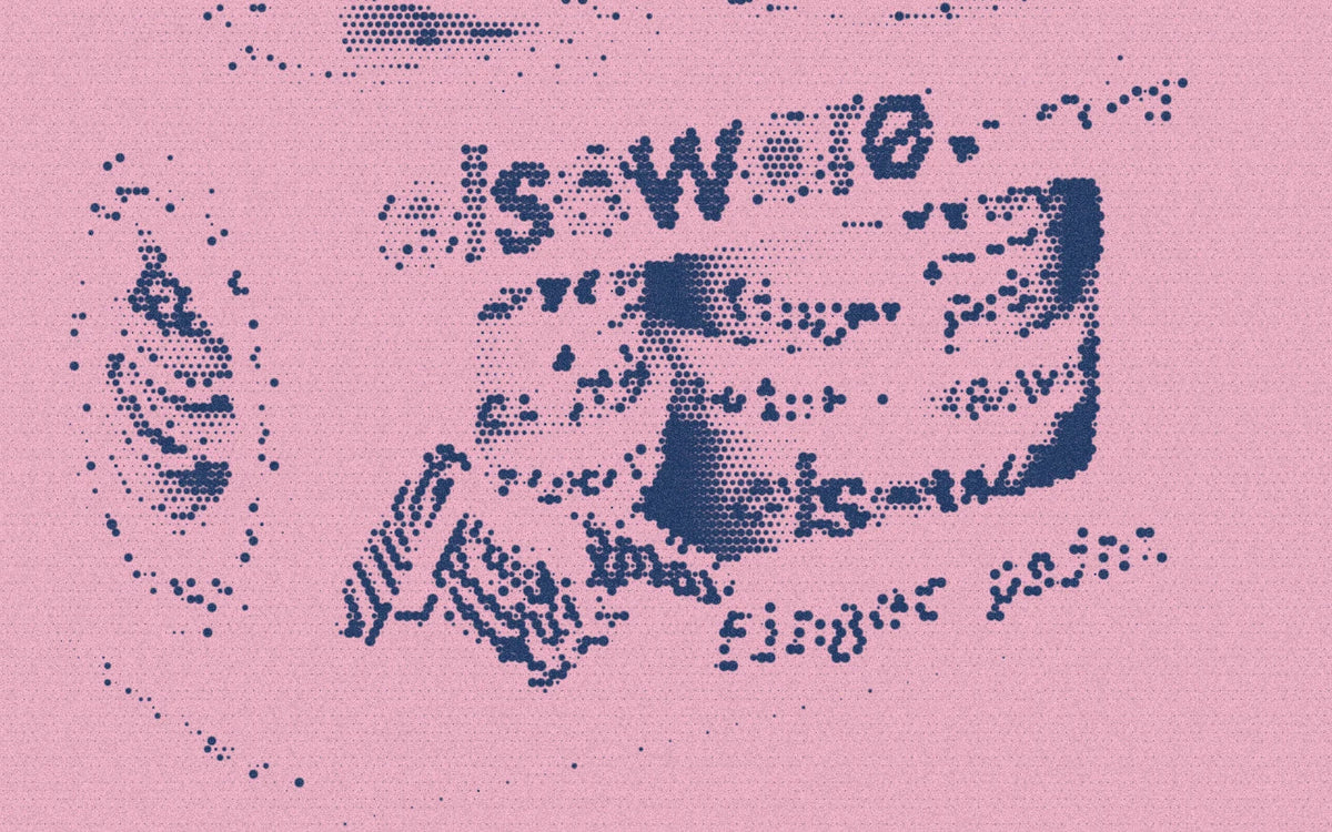 eco-kids powdered finger-paint packaging, cropped with a bold navy-and-pink Paper halftone treatment.