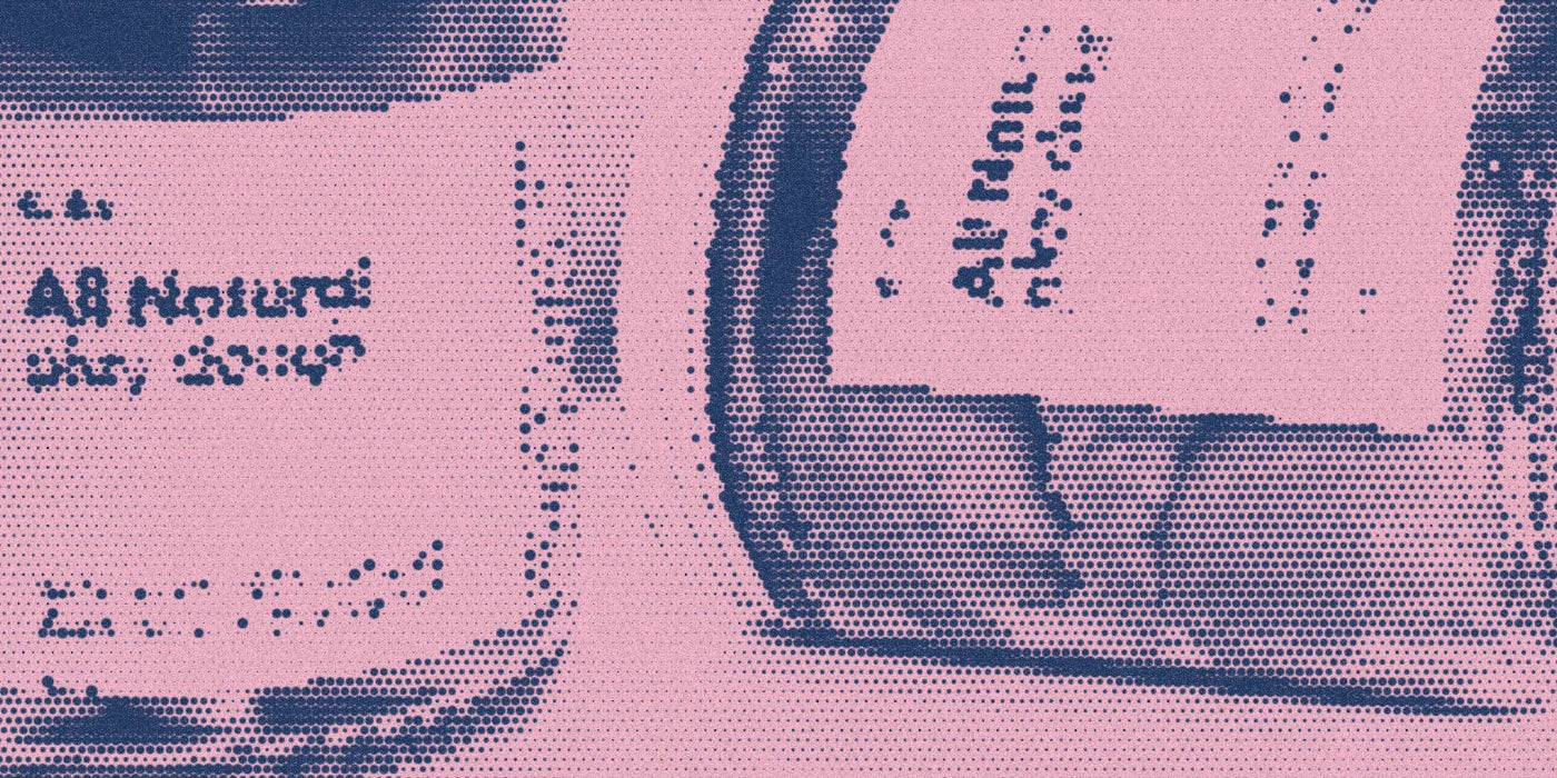 Oh Eco play dough jars, cropped with a bold navy-and-pink Paper halftone treatment.