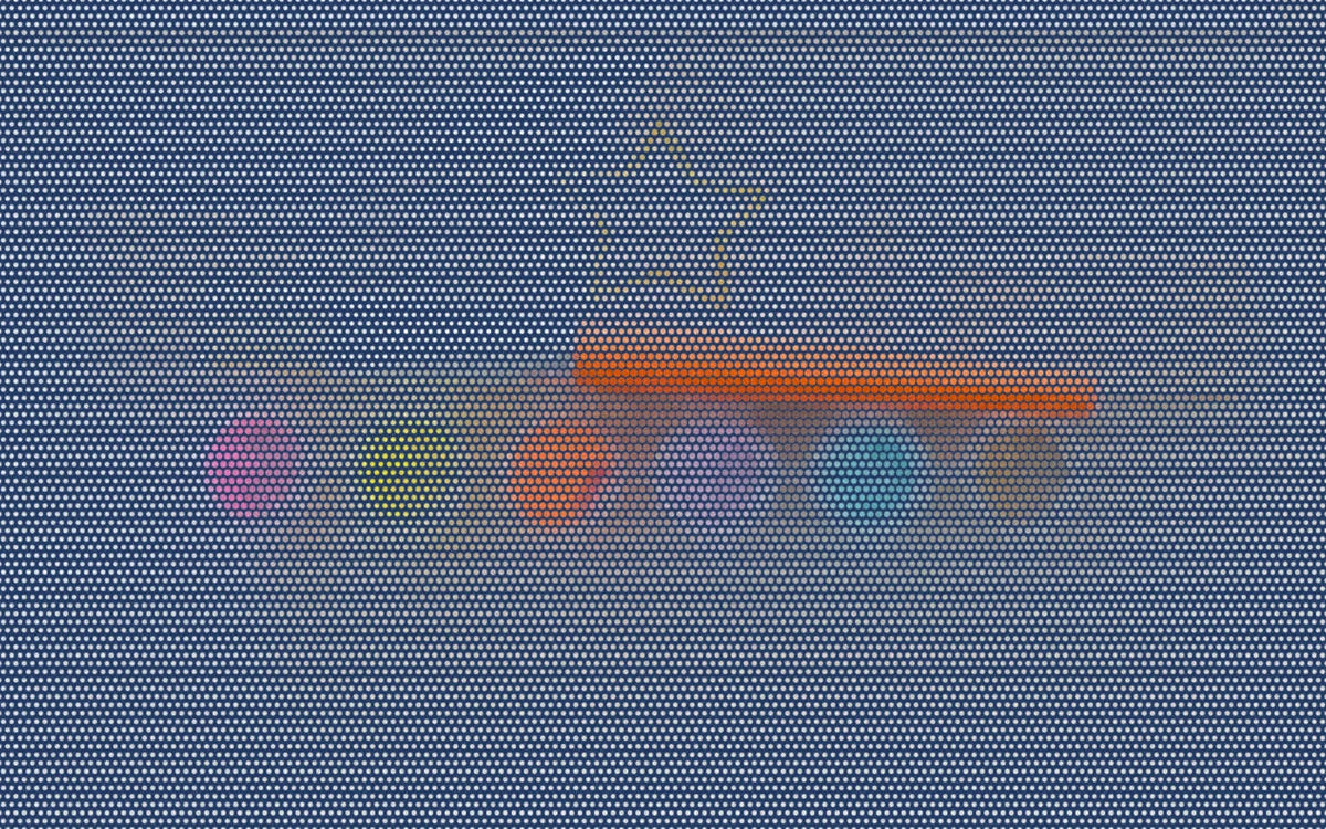 Paintbrush and paint pots from a canvas tiara kit, cropped with a bold coarse, colorful Paper halftone treatment.