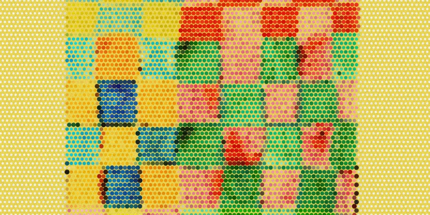 A folded Checkerland napkin, cropped into a bold large-dot Paper halftone image.