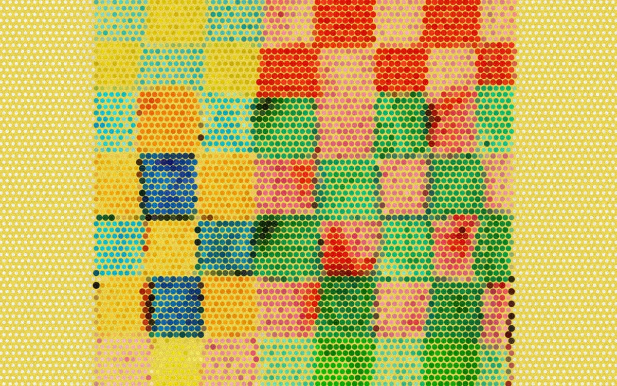 A folded Checkerland napkin, cropped into a bold large-dot Paper halftone image.