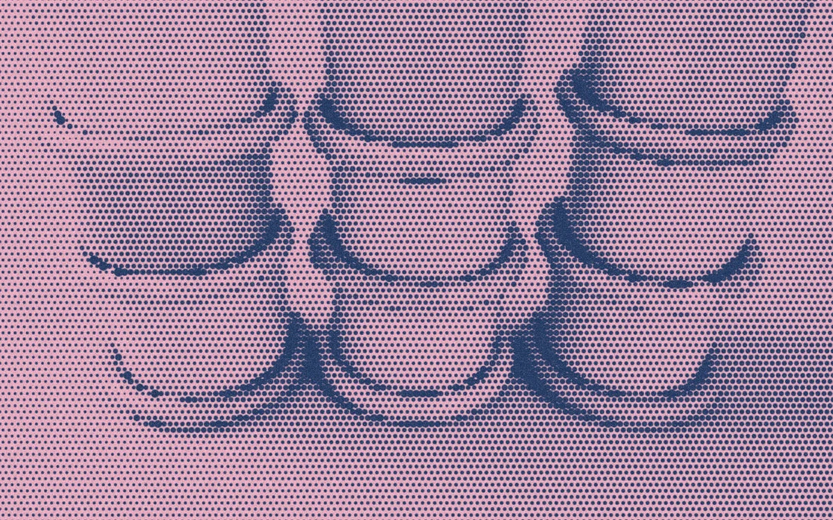 Three stacks of small planters and their trays in a dramatic navy-and-pink Paper halftone image.