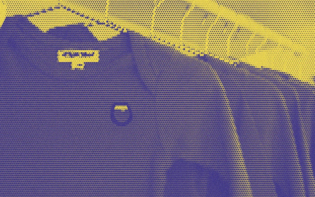Colorful Bunch clothing on a shop rack in a bold purple-and-yellow Paper halftone treatment.