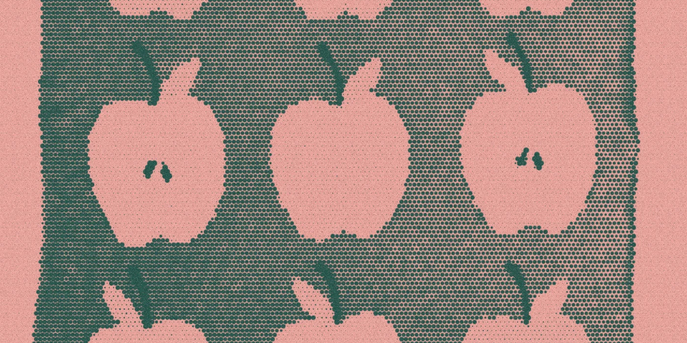 Apples knitted into a Fruit Salad throw, with a bold halftone treatment