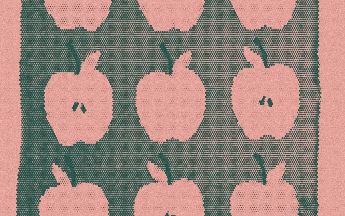 Apples knitted into a Fruit Salad throw, with a bold halftone treatment