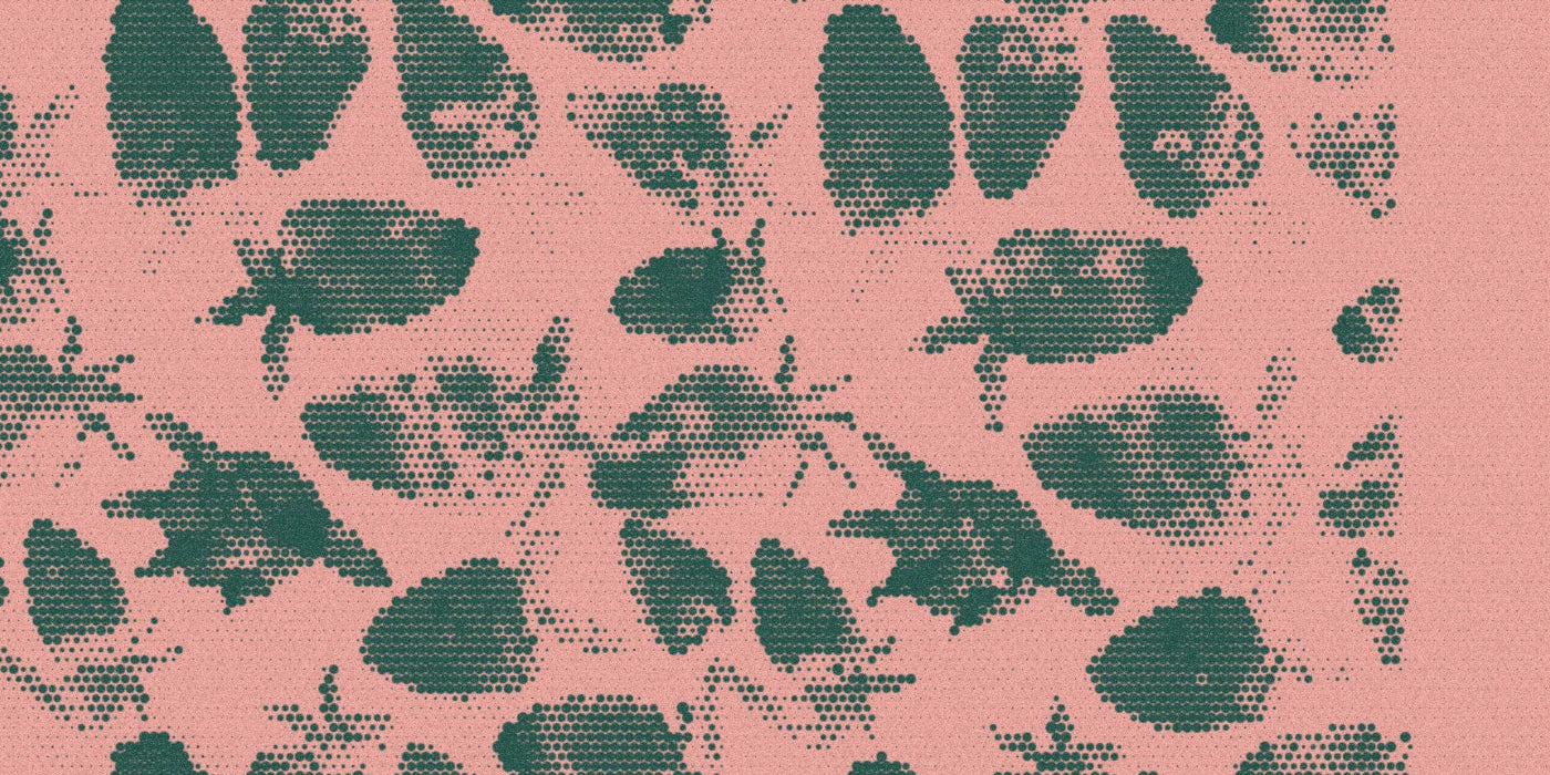 Strawberry print and folds on a cotton-linen tea towel, with a bold halftone treatment