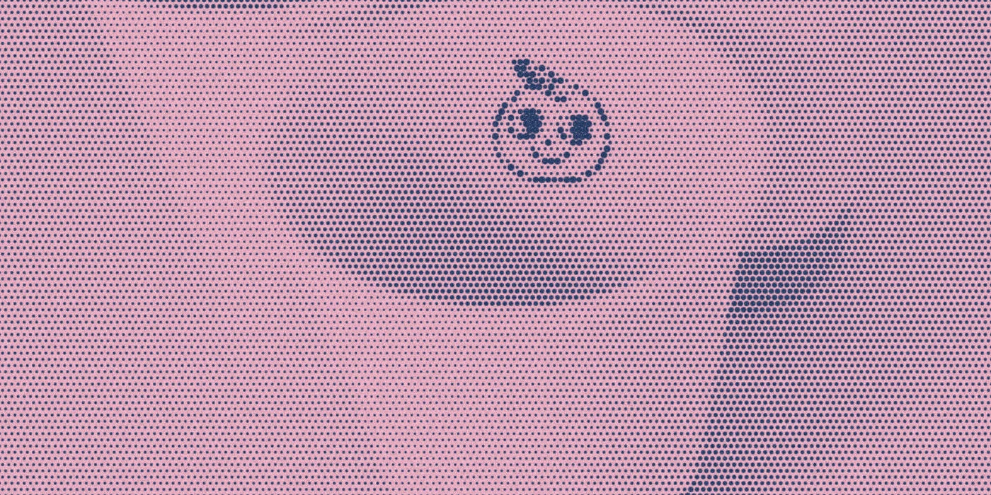 Illustrated faces inside porcelain cups, with a bold halftone treatment