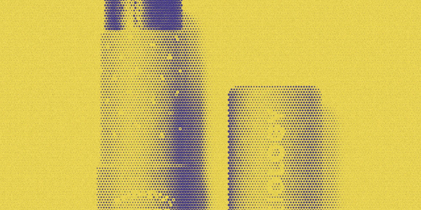 Axiology Tinted Dew packaging and an open color stick, with a bold halftone treatment