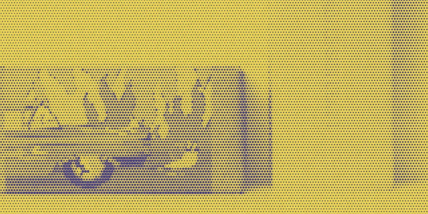 Surboom soap packaging beside the soap bar, with a bold halftone treatment
