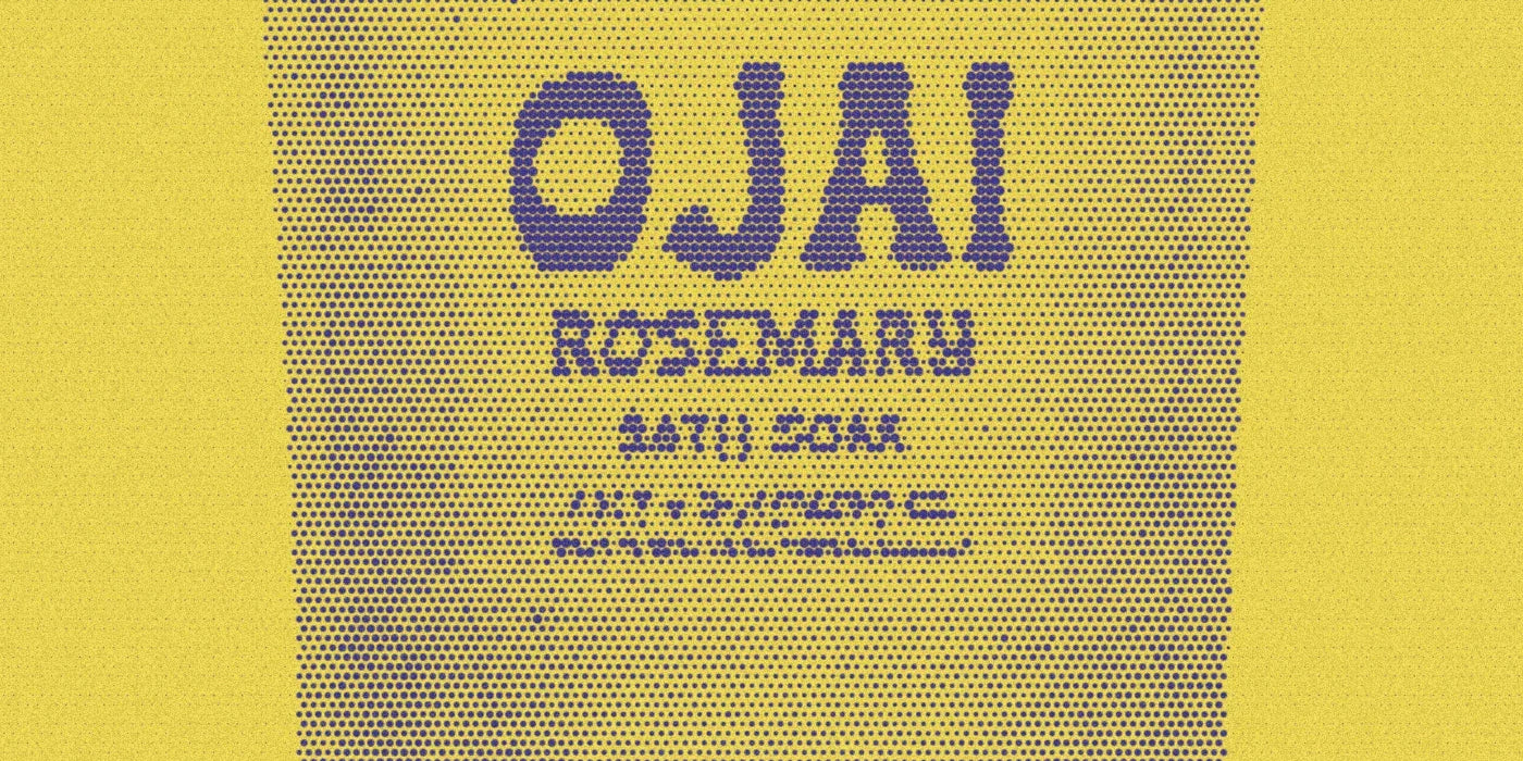 Ojai rosemary bath soak in a paper pouch, with a bold halftone treatment