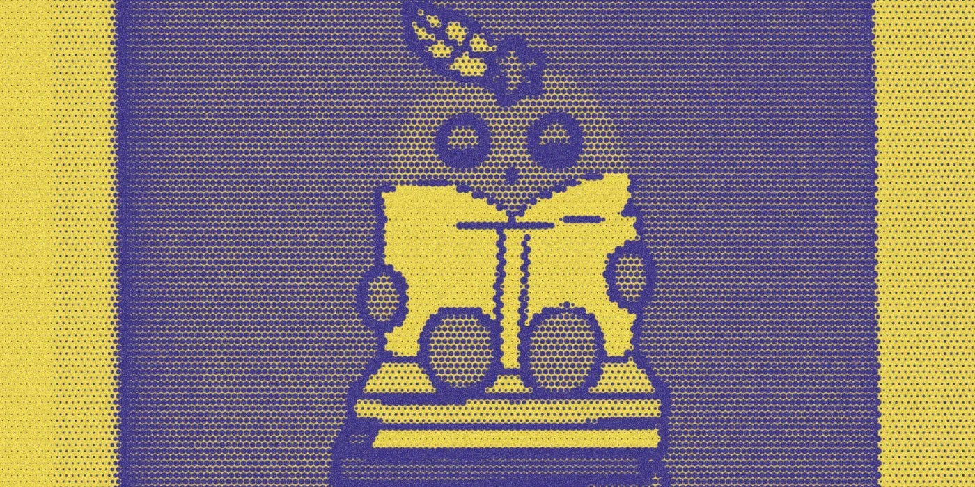 Books and a character pictured in a Favorite Moments print, with a bold halftone treatment