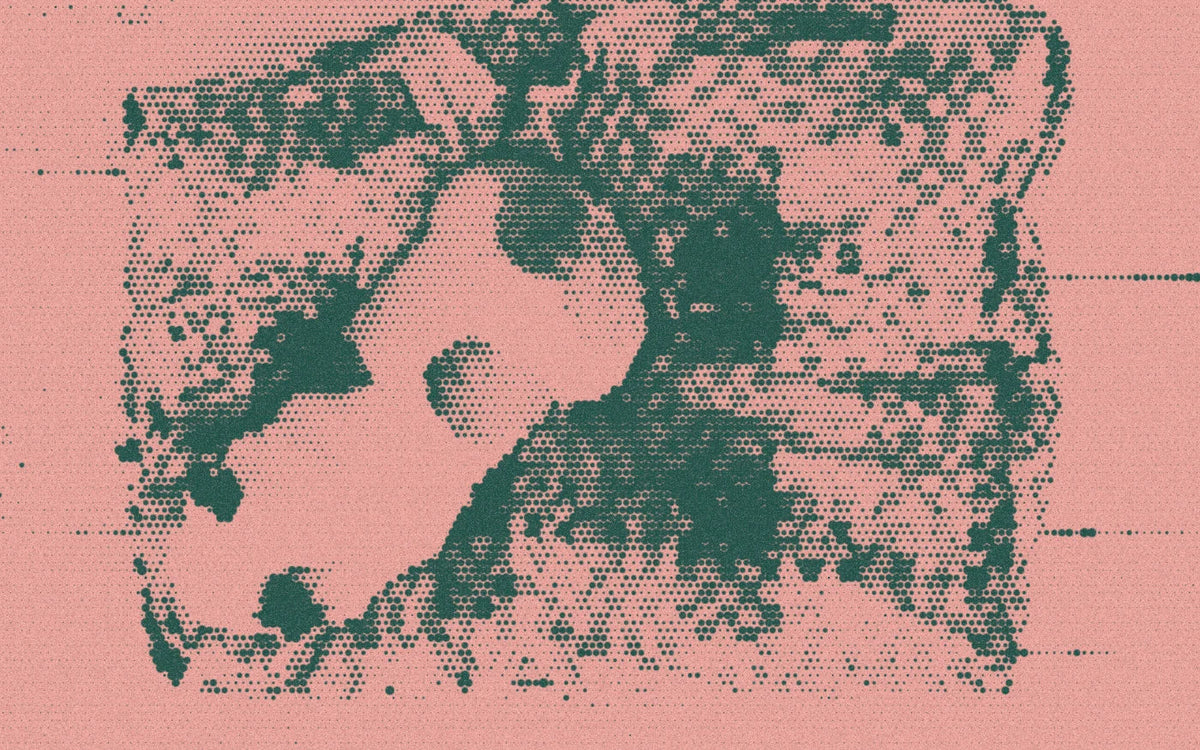 Checkerland bed viewed from above, with a bold halftone treatment