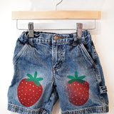 Upcycled Cherokee Kids' Shorts – Size 4, Screen-Printed Strawberry Design