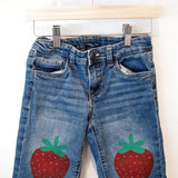 Upcycled Studio V Pants – Size 7, Screen-Printed Strawberry Design